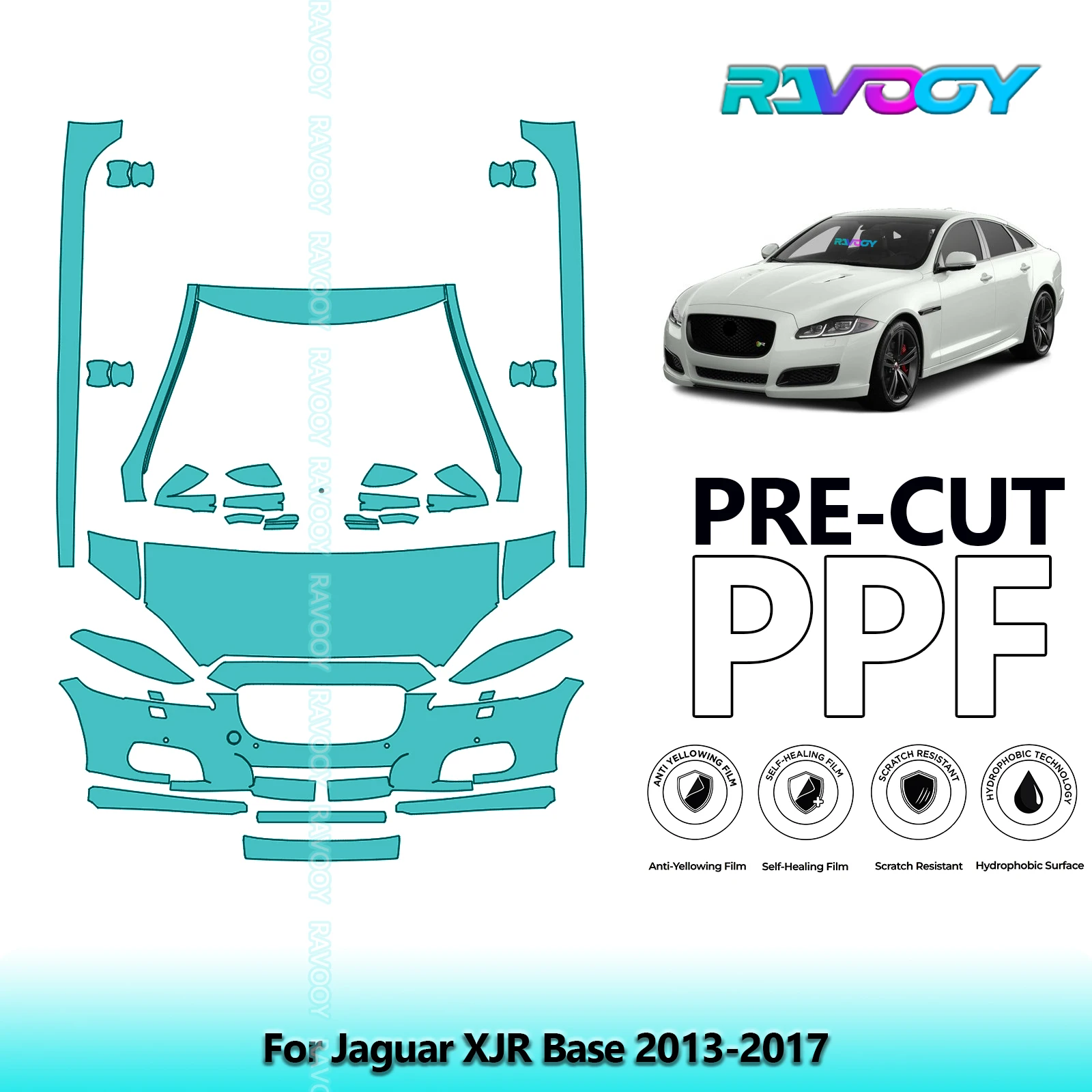 

8.5Mil Precut Paint Protection Film PPF Clear Bra Front Kit+Rockers For Jaguar XJR Base 2013-2017
