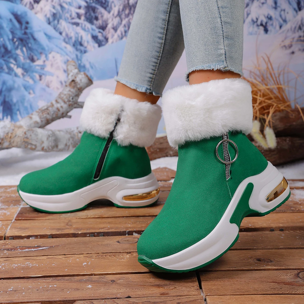 Winter Women Warm Sneakers Thickened Fluff Platform Snow Boots Causal Comfortable Ankle Boots Comfortable Luxury Trend Shoes
