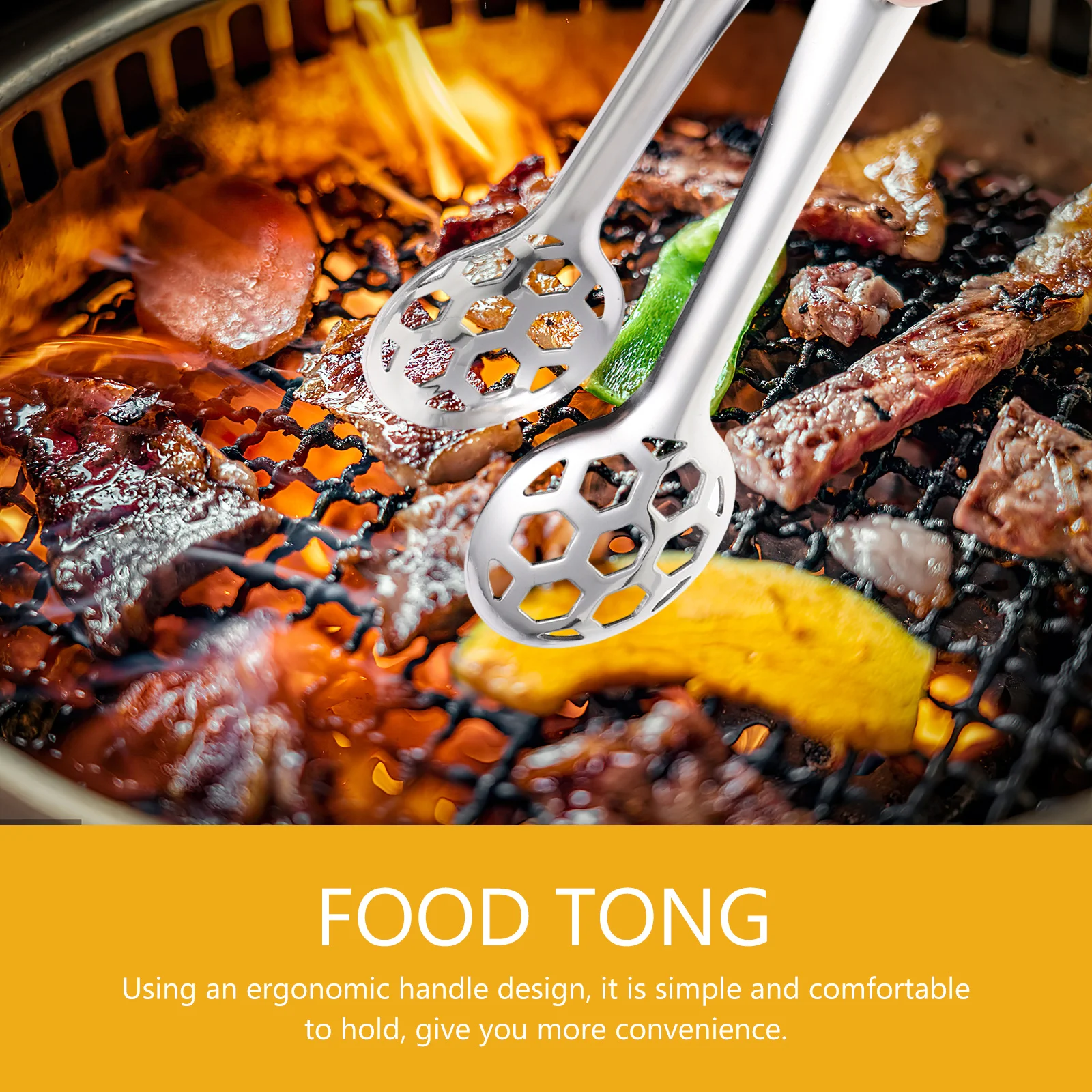 

1pc Stainless Steel Steak Tongs Heat-Resistant Ergonomic Handle For Grilling Baking Bread Pastry Buffet Dessert Salad Outdoor