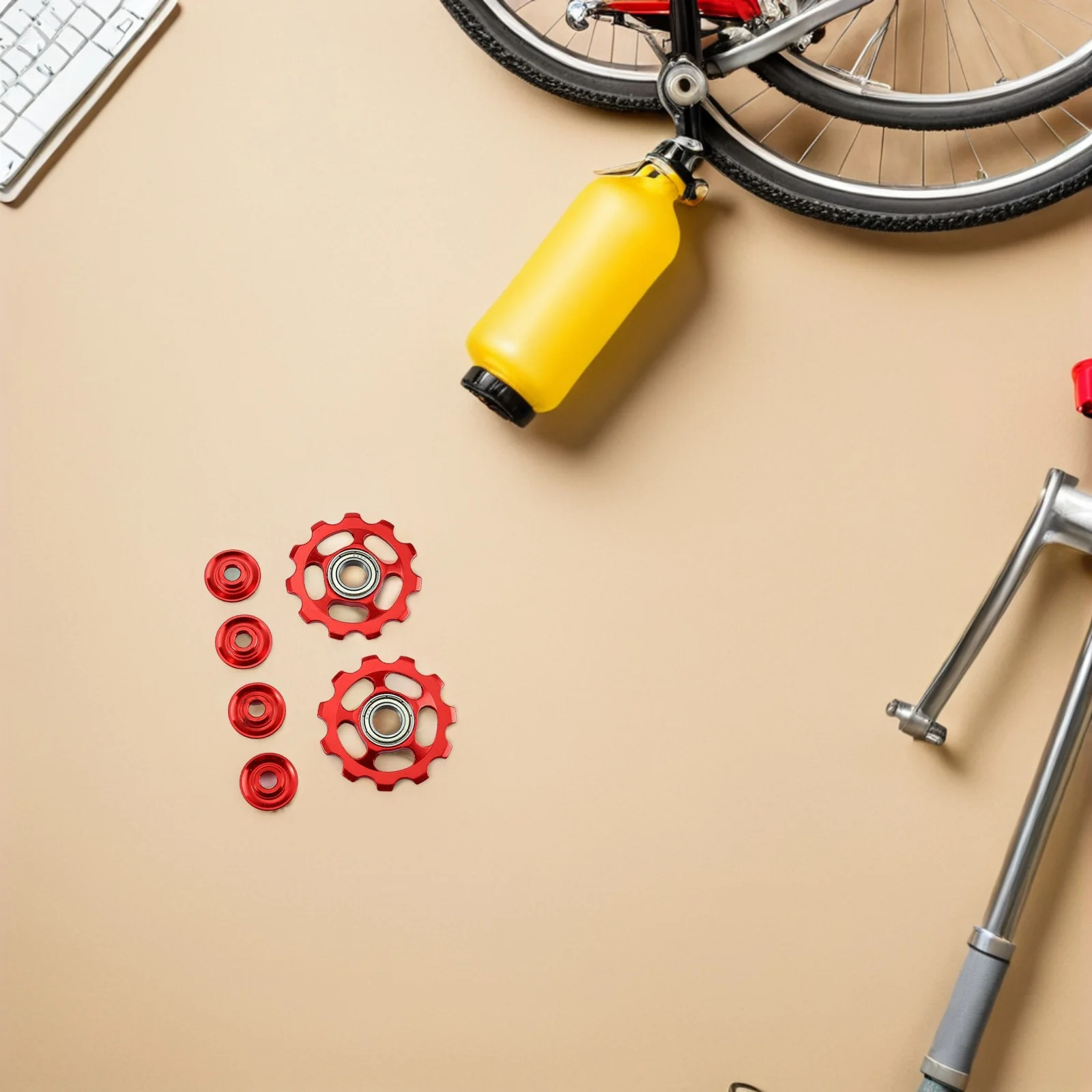 2Pcs 11t Red Bike Wheel Rear Derailleur Pulley Aluminum Alloy Long Lasting Durable Easy to Operate Rear Derailleur Pulley 11t