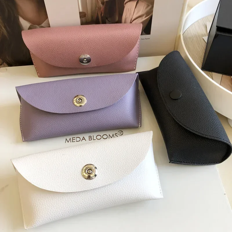 2024 INS Glasses Bag Litchi Grain Leather Glasses Case Sunglasses Case Sunglasses Case Purple Nude Pink High-end Glasses Bag