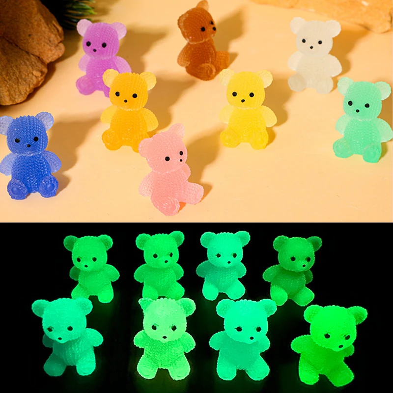 5Pcs Noctilucent Mini Transparent Sitting Bear Series Resin Accessories Micro Landscape Home Decor Cartoon Ornament Decorations