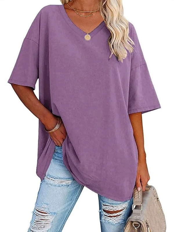 

Loose Crew Ne Color T-irt Women's Street Sle Polyester ort Sve Regular Fit Summer Faion Basic Top