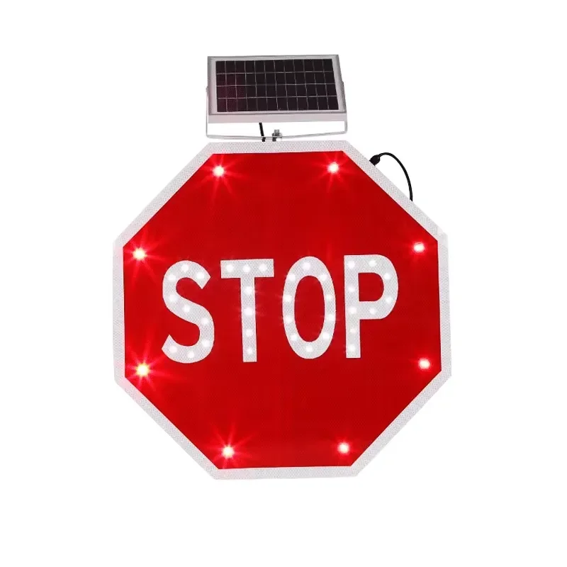 Solar Powered Flashing Traffic Light LED Road Stop Sign Warning Safety Device for Street Intersection Parking Lot Security