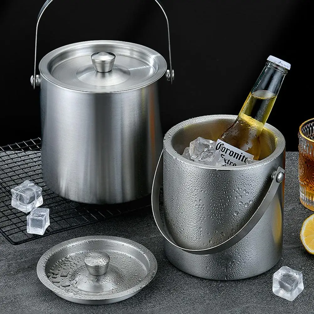 Double-Wall Stainless Steel Ice Bucket with Lid Insulated Chilling Ice Bucket for Home Bar Chilling Beer Champagne Wine Bottle