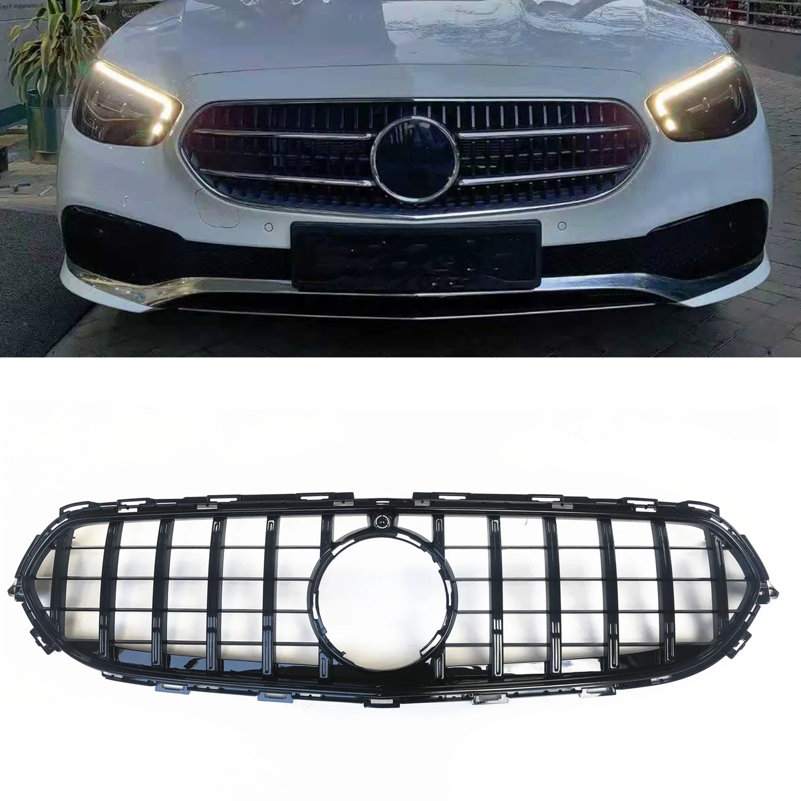 

Front Grille Racing Grills For Mercedes-Benz E-Class W213 2021 E200 GT R Style Black Car Upper Bumper Intake Hood Mesh Grid