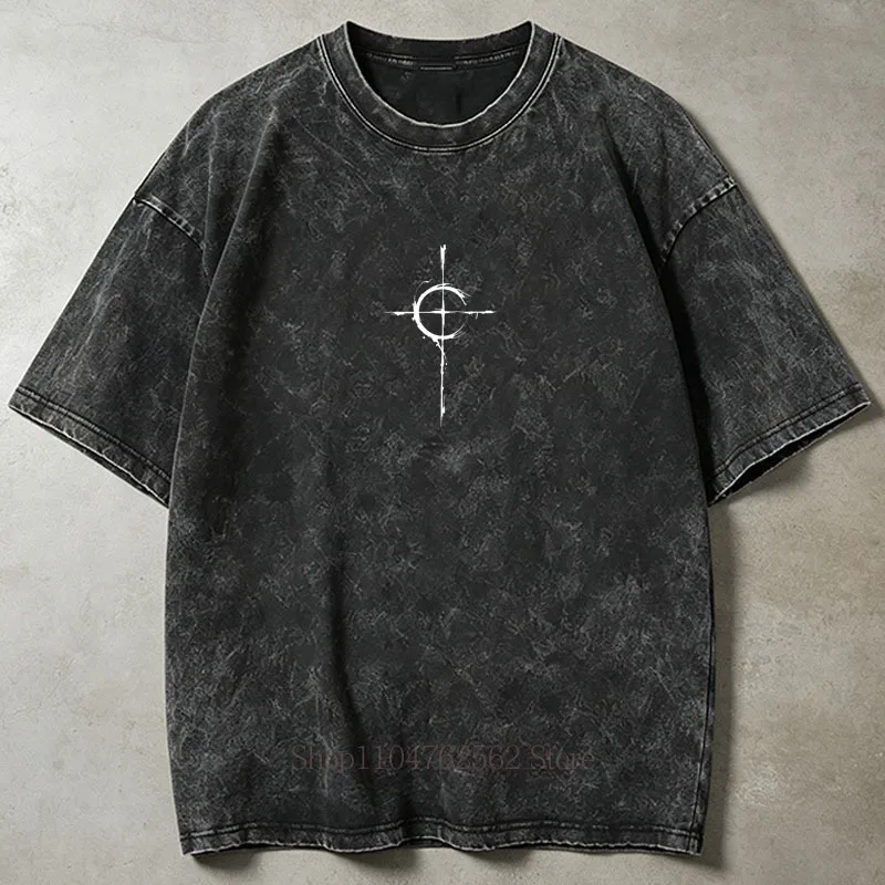 Gothic Angel Wings Print Washed T-Shirt Summer Women Casual Fashion Vintage Streetwear Y2K Tops O-Neck Short Sleeve Washed Tees