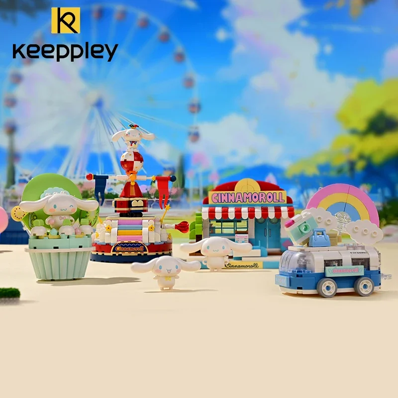 Bloco de construção Keeppley para crianças Sanrio Kuromi Street View, série Cartoon, modelo de montagem, brinquedo de decoração, presente de aniversário da menina, novo