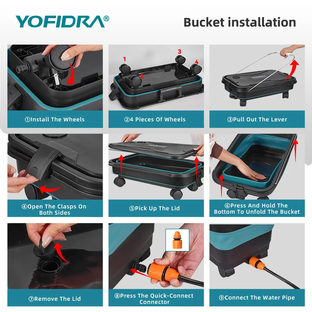 YOFIDRA 6-in-1 Hochdruck-Elektro-Wasserspritzpistole Auto-Gartenreiniger Elektrowerkzeug mit 22L Wassereimer für Makita Akku – Detail 12