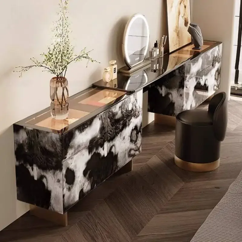 q^-Cheap Glossy Makeup Vanity Desk Black European Modern Vintage Makeup Vanity Desk Space Saving Kaptafel Furniture For Home*.