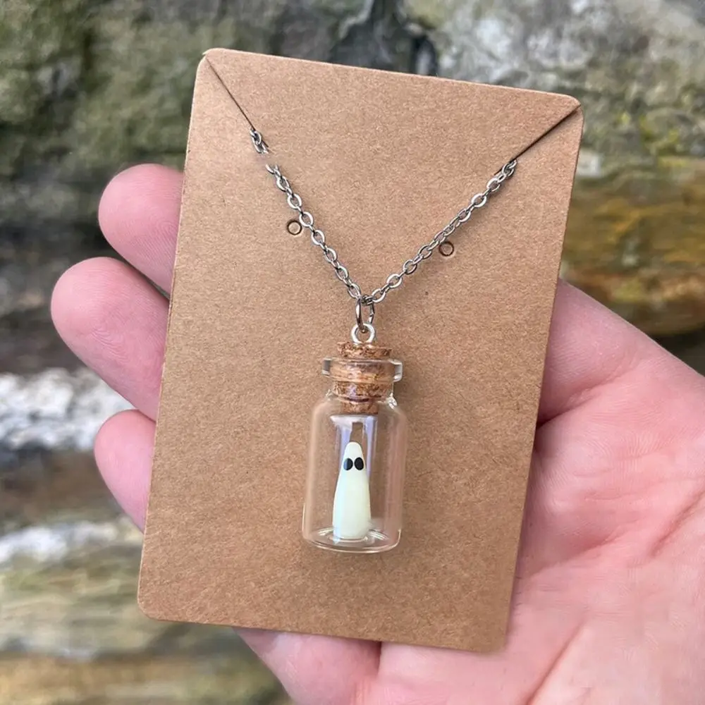 New Glass Tiny Ghost in A Bottle Necklace Resin Noctilucent The Adopt a Ghost Necklace Glow Ghost Pendant Women