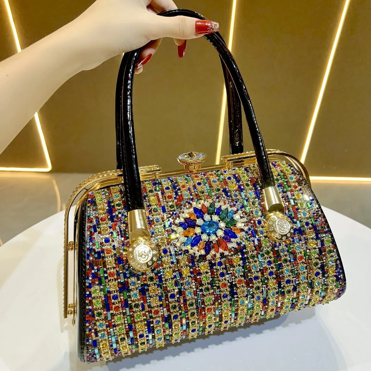 

Shiny High-End Diamond-Encrusted Rhinestone Dinner Bag, Elegant Wedding Banquet Handbag, Luxury Lujosos Marcas Famosas Purse