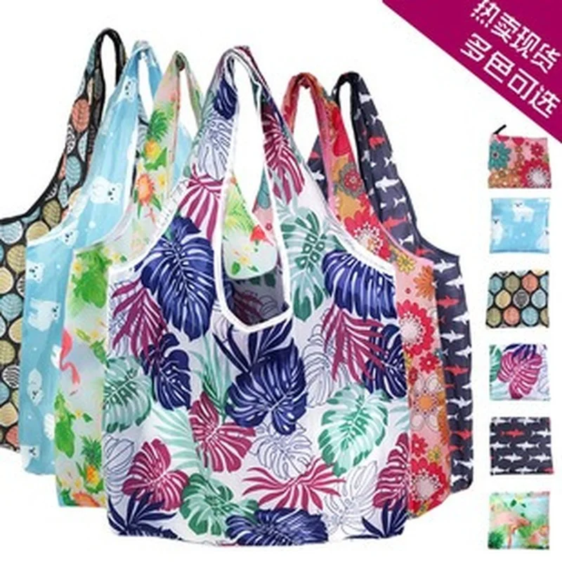 Fashion Souvenir Bag Big Floral Hand-held Shopping Bag Polyester Bag Nylon Foldable Bag Printing Reticule Wholesale 46*60*8cm