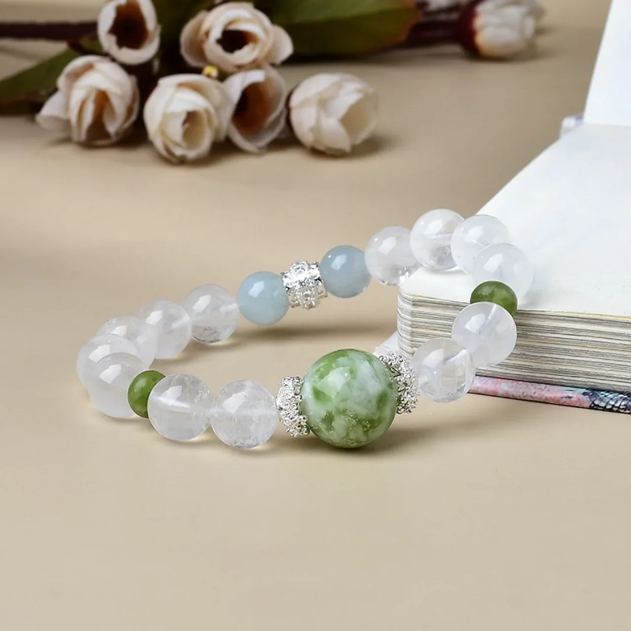 

Natural Snowflake Ghost Aquamarine Amethyst Grape Stone Lemon Crystal Bracelet Men's and Women's Light Luxury Lucky Bracelet