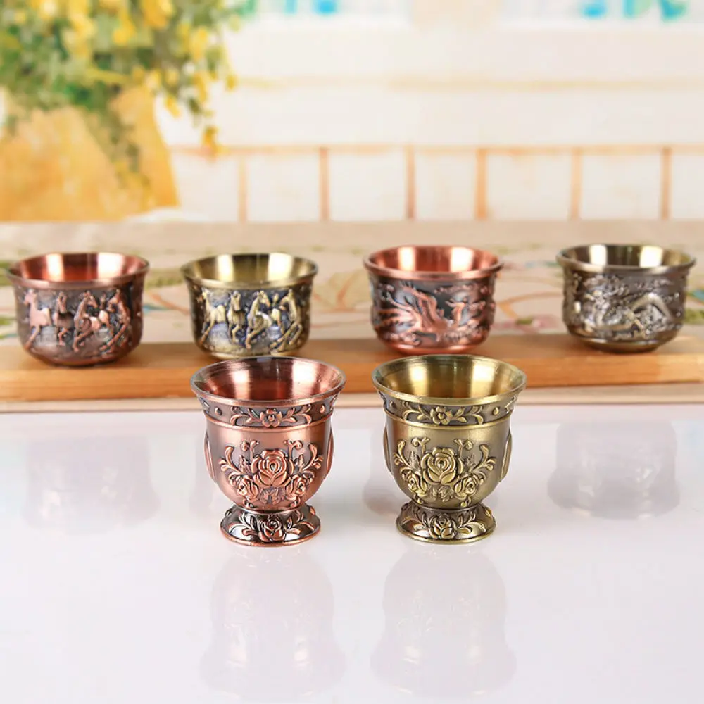 Chinese Aesthetic Bronze Tea Cup Antique Metal Wine Vessel Dragon Phoenix Embossed Drinkware For Tea Ceremony