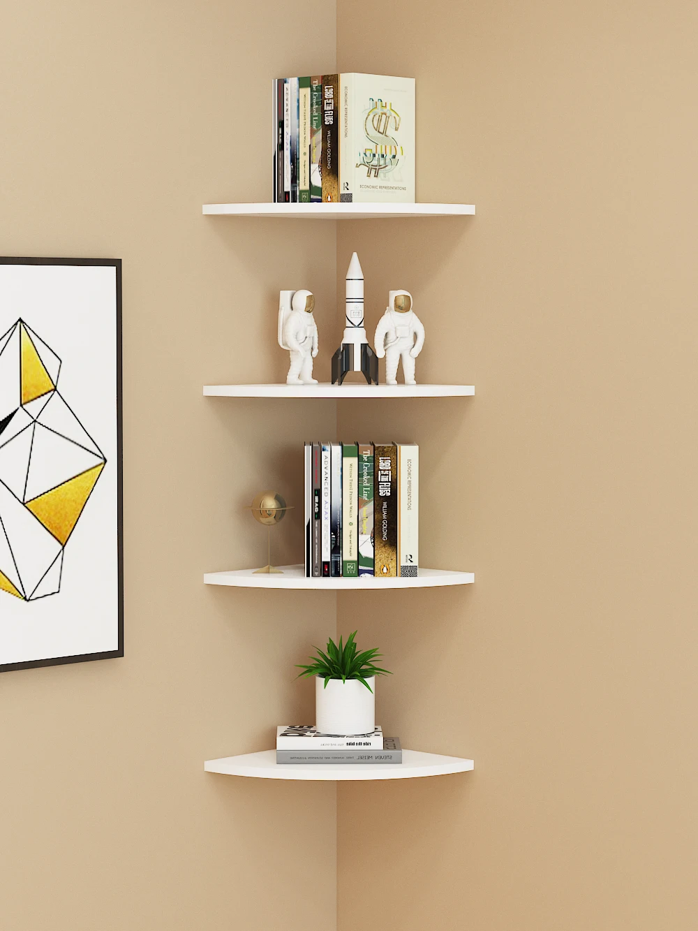 Corner Wall Shelf  Fan Shape Wooden Partition No Drilling Required Modern Simple Style Adjustable Height Storage Rack