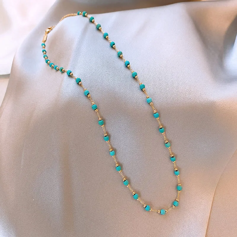 Retro Grüne Perle Gold Farbe Kette Schlüsselbein Kette 2025, Neue Mode-Design Schmuck Für Sommer frauen Sexy Halskette Zubehör – Detail 10