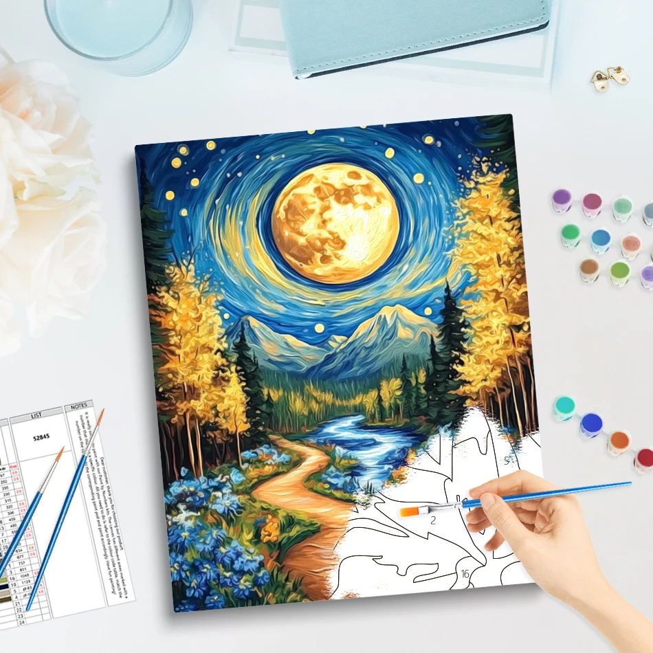 GATYZTORY-pintura por número para adultos, imágenes de paisaje de Luna por números para principiantes, lienzo de dibujo, obra de arte al óleo Diy, decoración del hogar