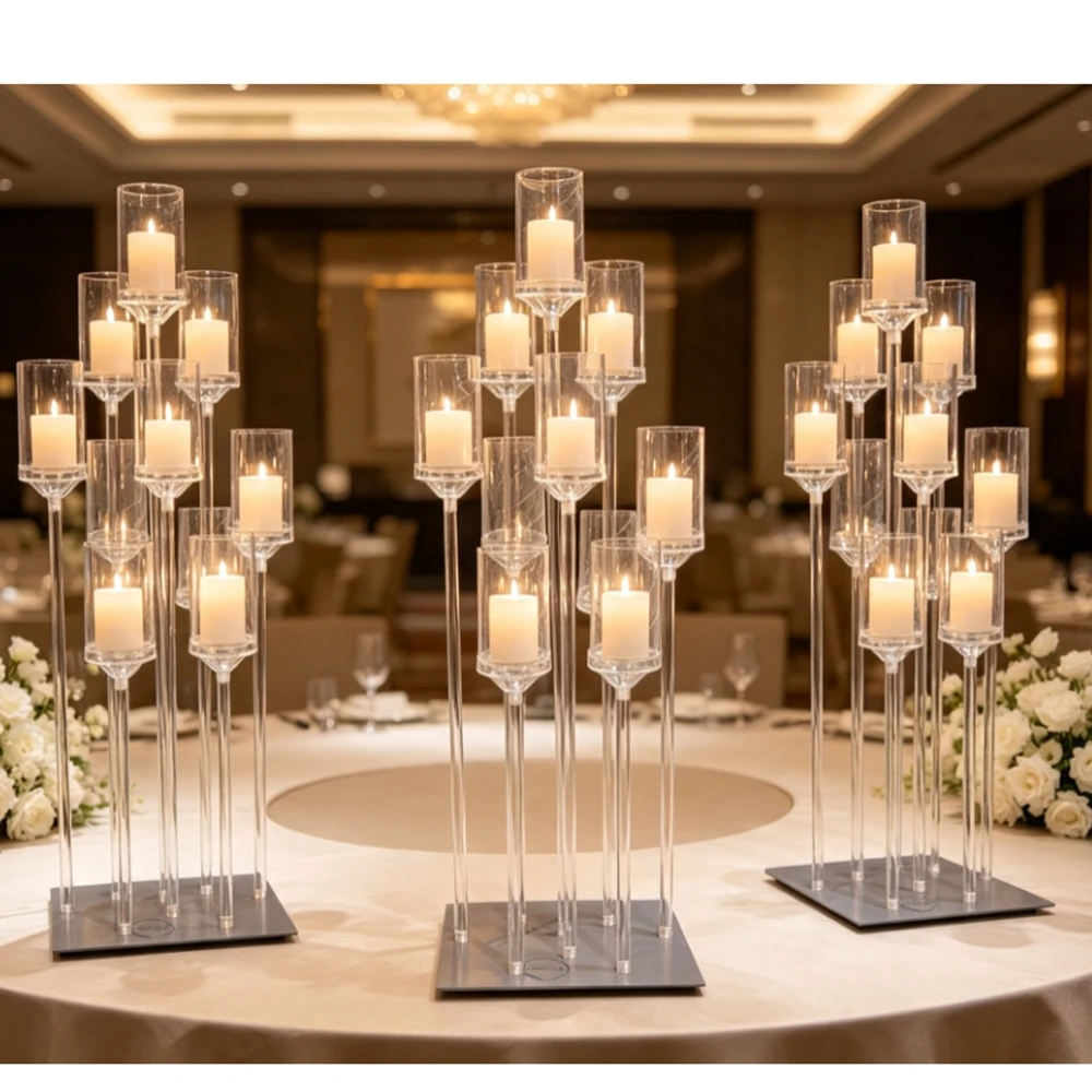 2-10pcs H96cm 10 arms Wedding Decoration Tall Candlestick acrylic Cylinder Big Wedding Crystal Tealight Holder Candlesticks