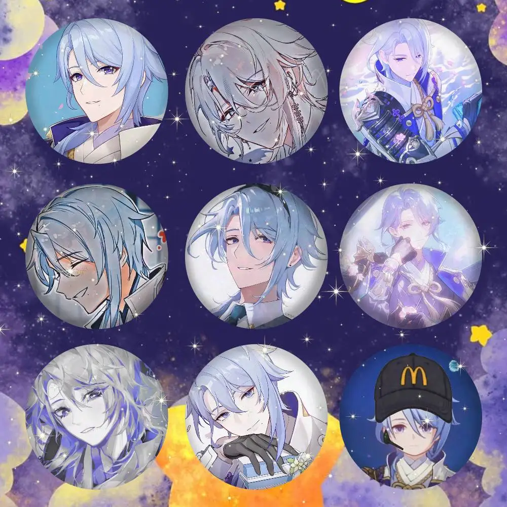 A-Kamisato Ayato Cartoon Round Brooches On Backpack Jacket Acrylic Button Pins Collection Gifts