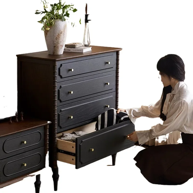 for French Medieval Retro Solid Wood Four Drawer Chest Cabinet Living Room Porch Storage Small Apartment Bedroom Bedside