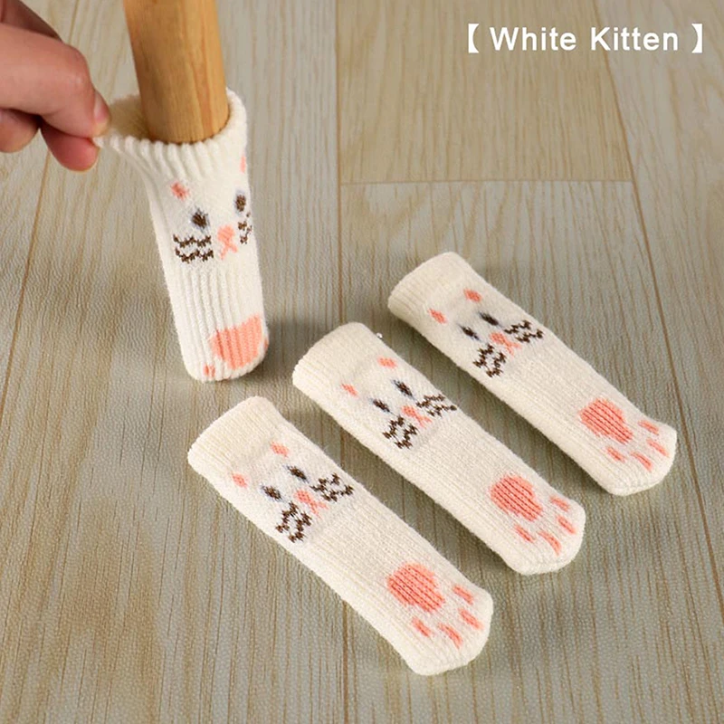 4PCS Cute Cat Paw Table Chair Foot Leg Knit Cover Mute Wear-resistant 11CM Non-slip Mat Floor Protectors