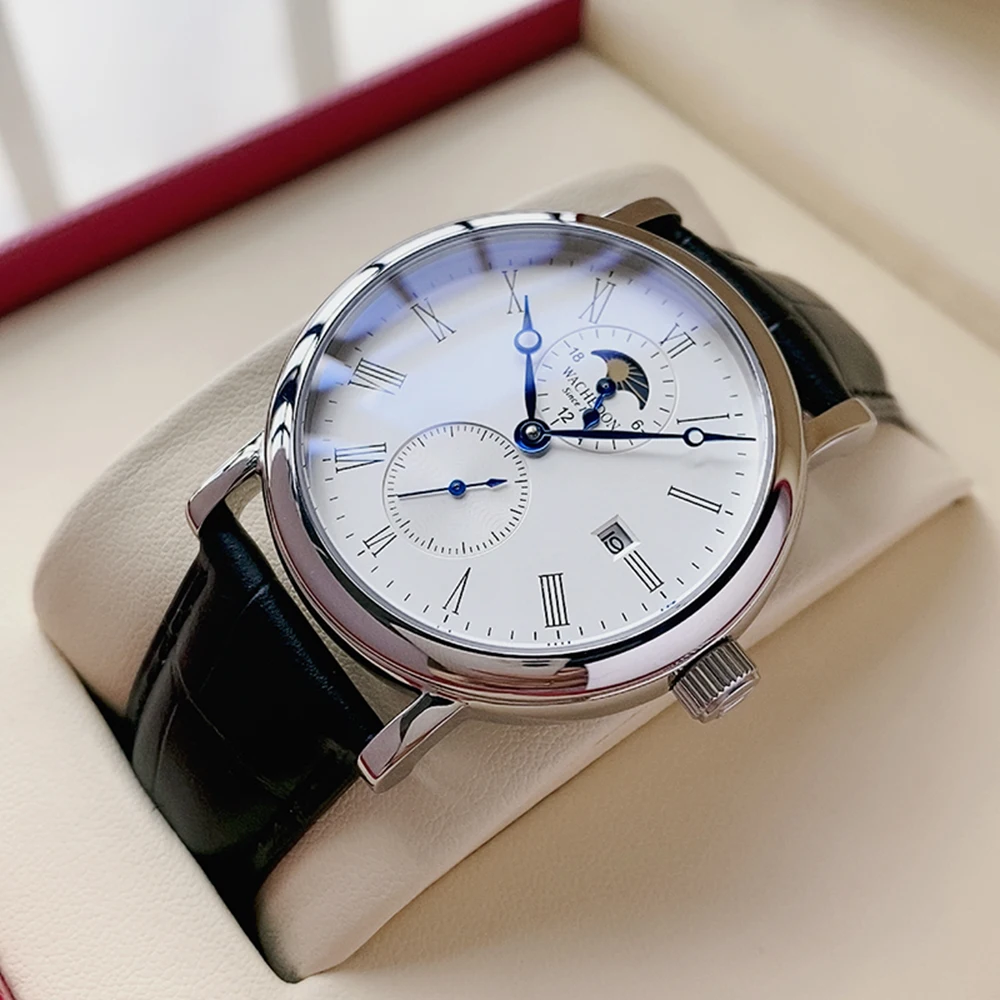 

Luxury Automatic Watch Men Fashion Mechanical Wristwatches 42mm Business Moon Phase Waterproof Clock Top Brand WACHEDON 2023 New