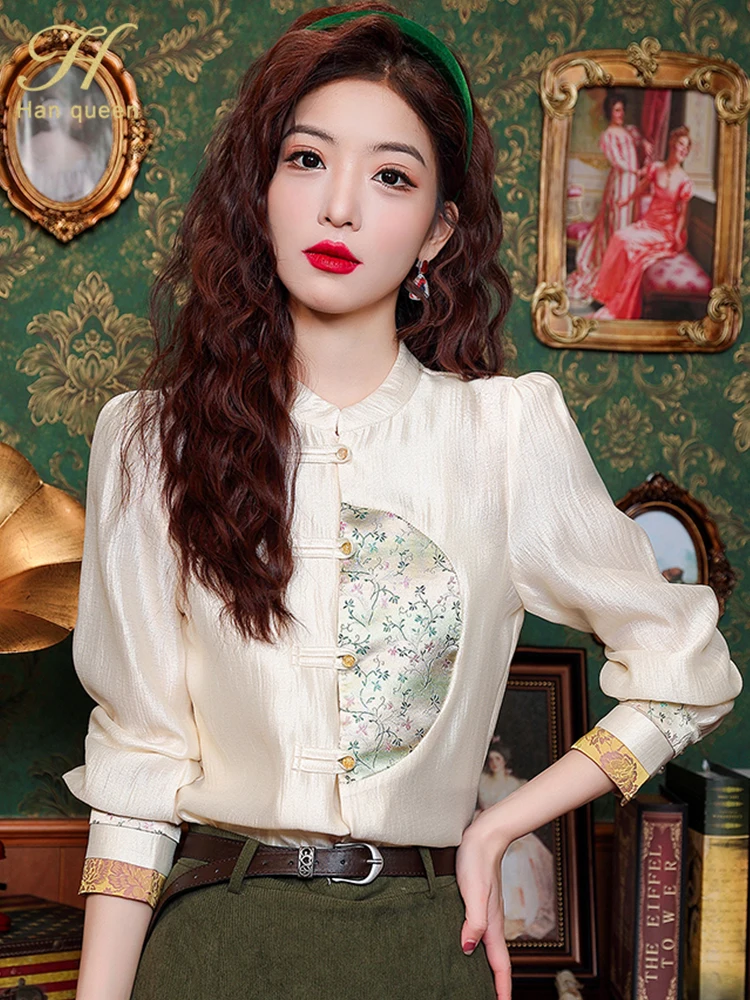 H Han Queen 2024 New Fashion korean Style Vintage Office Blouse Chiffon Shirt Simple Tops Long Sleeve Casual Loose Women Blouses