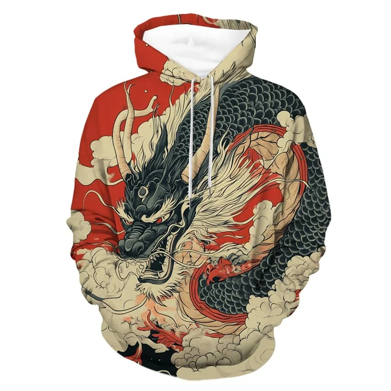 3D Print Chinese Traditional Dragon Graphic Hoodies For Men New In Casual Oversized Pullover Sweatshirt Mens Sport Tracksuit