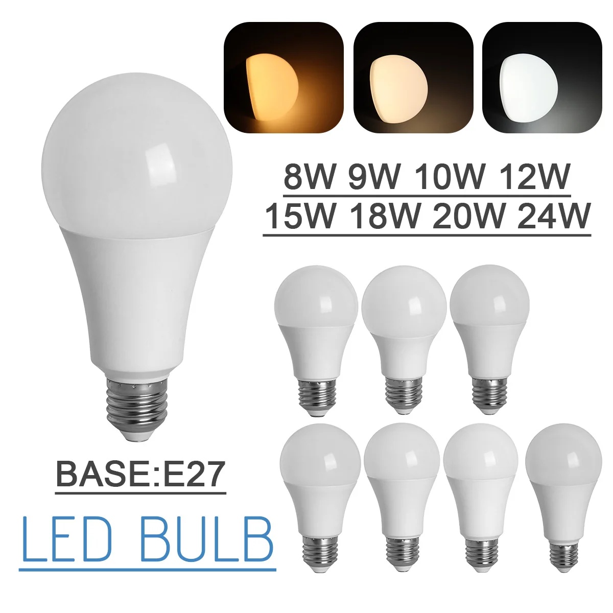 2–20 Pack,E27 LED Light Bulbs  AC220V True Rated Power, Multi Wattage 8W 9W 10W 12W 15W 18W 20W 24W for Foyer & Home Lighting