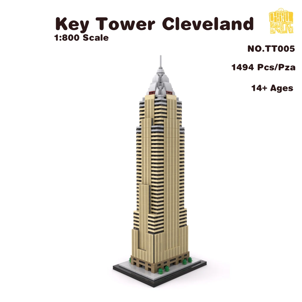 

MOC TT005 Key Tower Cleveland 1:800 Scale Model With PDF Drawings Building Blocks Bricks DIY Toys Birthday Christmas Gifts