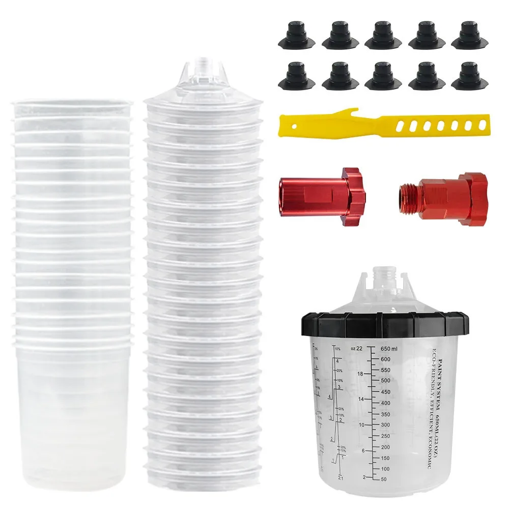 10/20Pcs Spray Gun Paint Mixing Cup H/O Quick Cup Disposable Paint Cup 22Oz/650ML with M16 Spray Gun Cup Adapter