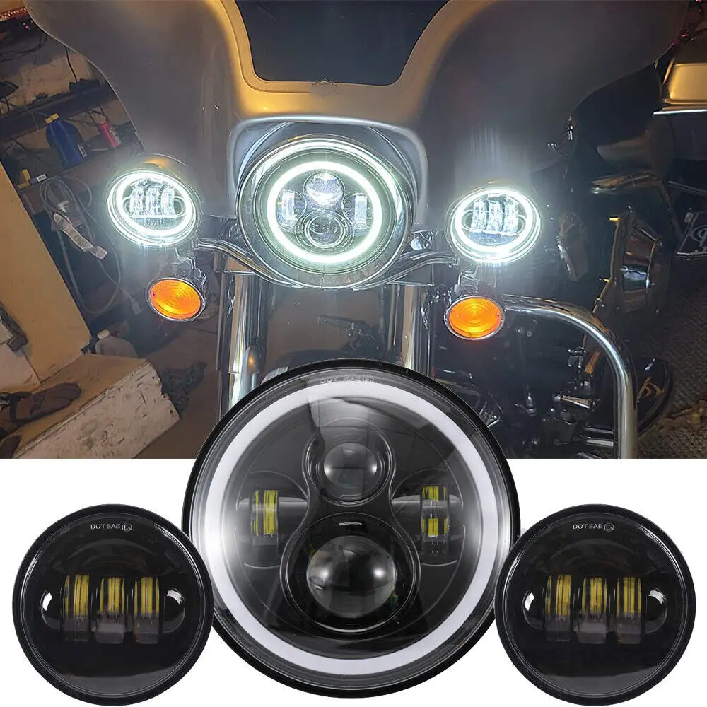 

Motorcycle 7" LED Sealed Beam Projector DRL Headlight 2× 4.5" Fog Light Lamps For Harley Motorcycles Accessories