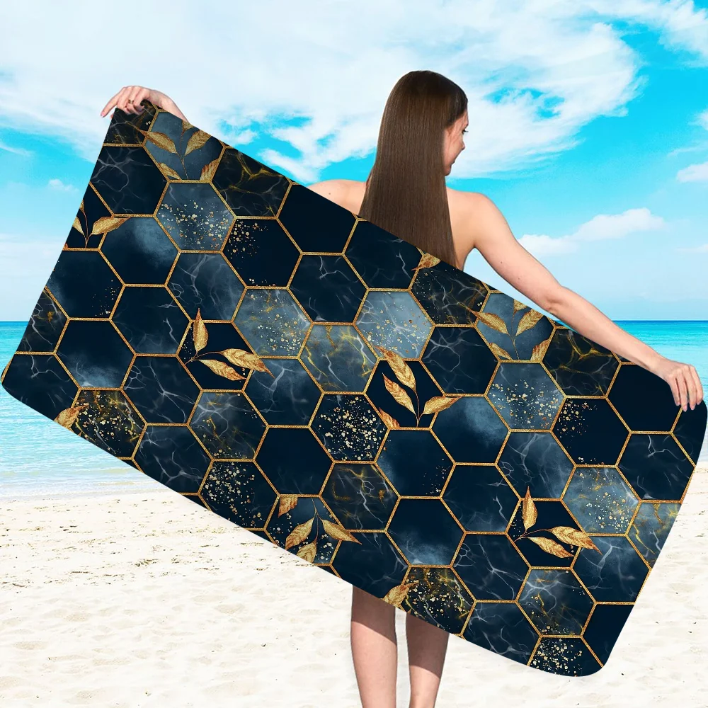منشفة شاطئ مطبوعة من الألياف الدقيقة على شكل قرص العسل لتسلق الجبال واليوجا والسباحة والجري ومنشفة ناعمة ماصة #3