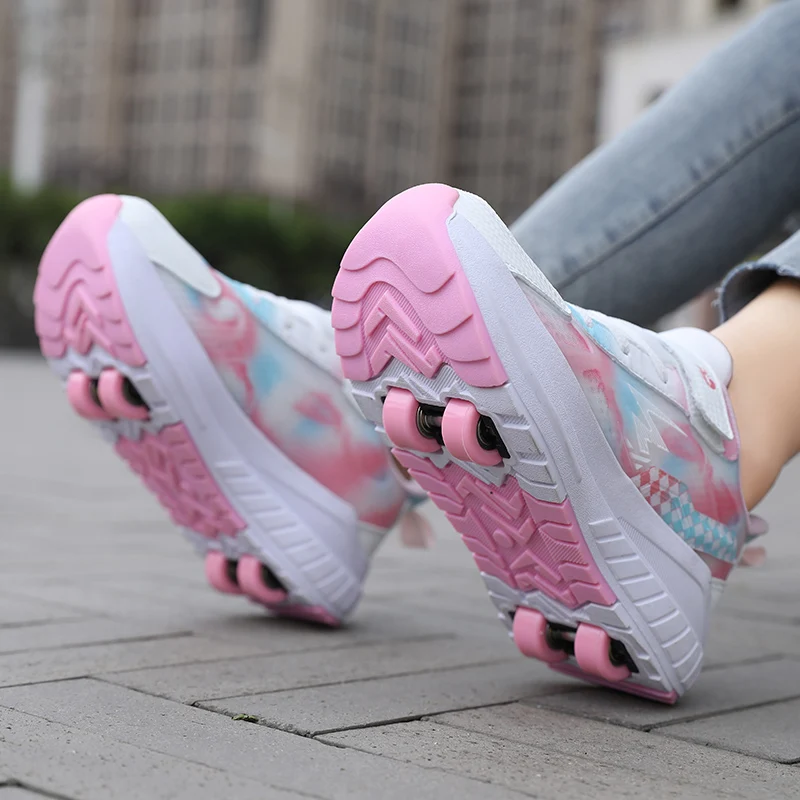 

Модная обувь: 4-колесные невидимые кроссовки с автоматическим выдвигом для девочек, роликовые коньки для детей, взрослых и мальчиков.