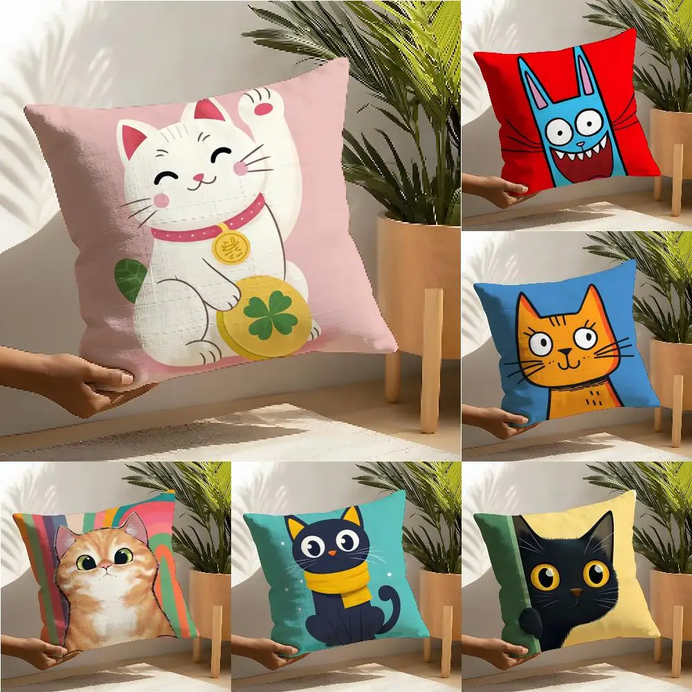 Funny And Surprising Cat Patterns Pillow Case Cotton Linen Fabric Square Zipper Pillowcase Home Decorative Living Room