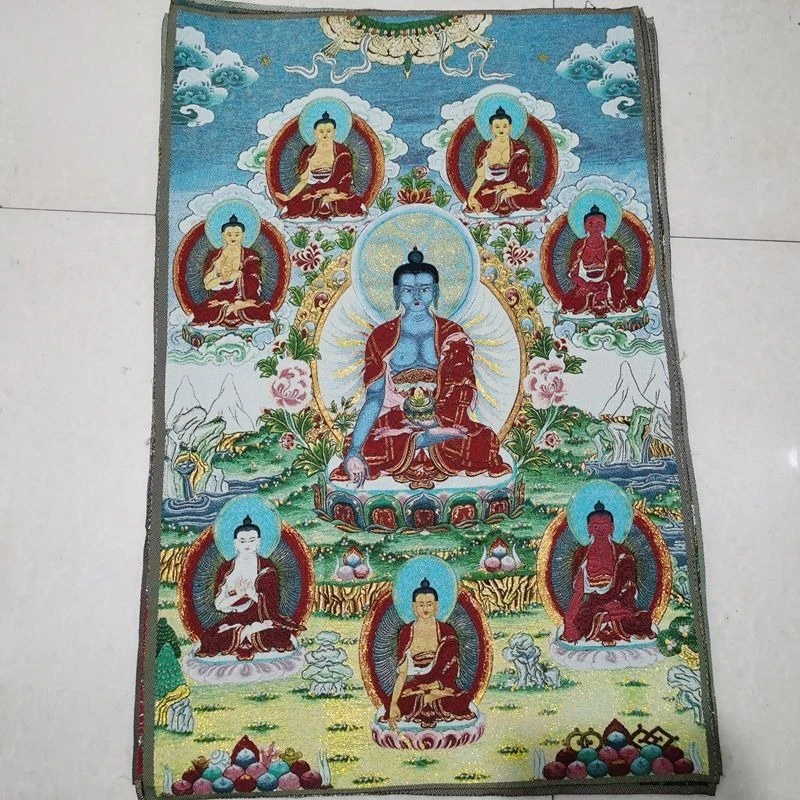 Tibet Tibetan Cloth Silk Seven buddhas sakyamuni buddha for blessing Thangka Tangka Embroidery Painting
