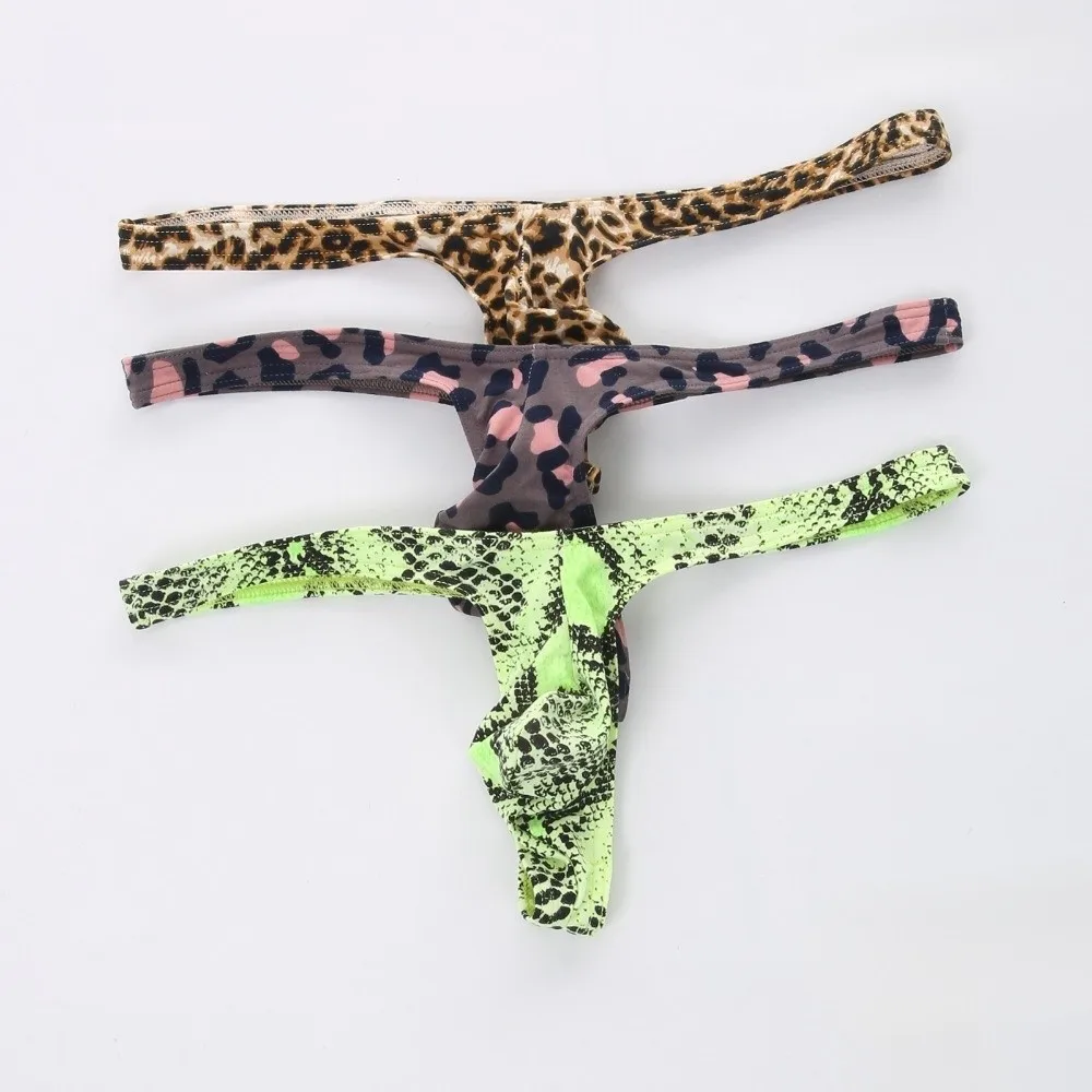 Breathable T-back Leopard Thong Low Waist Lingerie Men Panties U Bulge Pouch Male Underwear Male