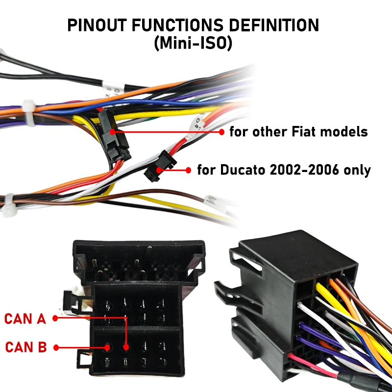 Mini-ISO/52 Pin Harness Adapter CAN Bus Decoder, SWC Retention, 16Pin Android, für Fiat 500 Panda Doblo Uno Bravo Punto Ducato – Detail 4