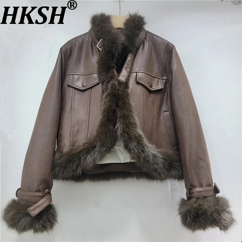 

HKSH Новая зимняя женская короткая ватная куртка из искусственного меха в стиле пэчворк контрастного цвета, универсальное роскошное элегантное модное стеганое пальто HK13344