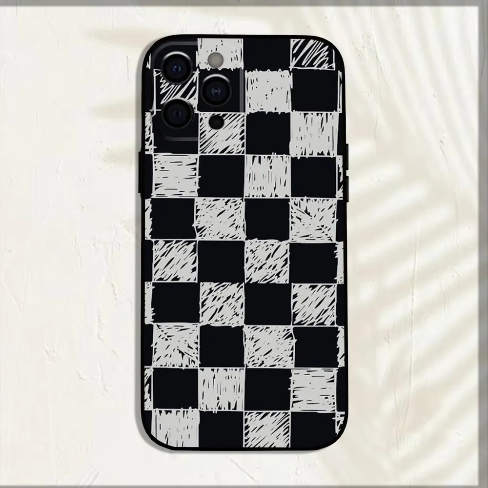 checkerboard checked chess board Phone Case For iPhone 16,15,14,13,12,11,Pro,X,XS,Max,XR,Plus,Mini Soft Black Cover