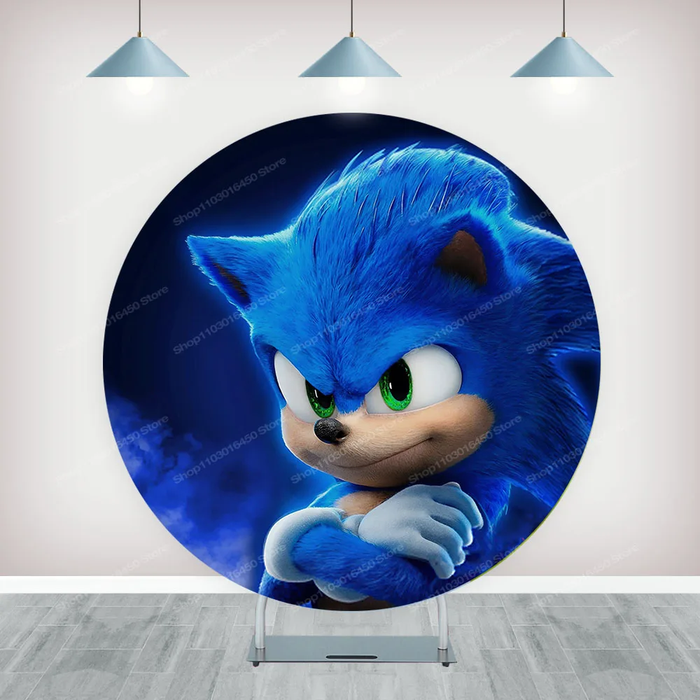 The Sonic Blue Round Backdrop For Boys 1st Birthday Party Photography Circle Background Banner Cover Circular Figure Decors