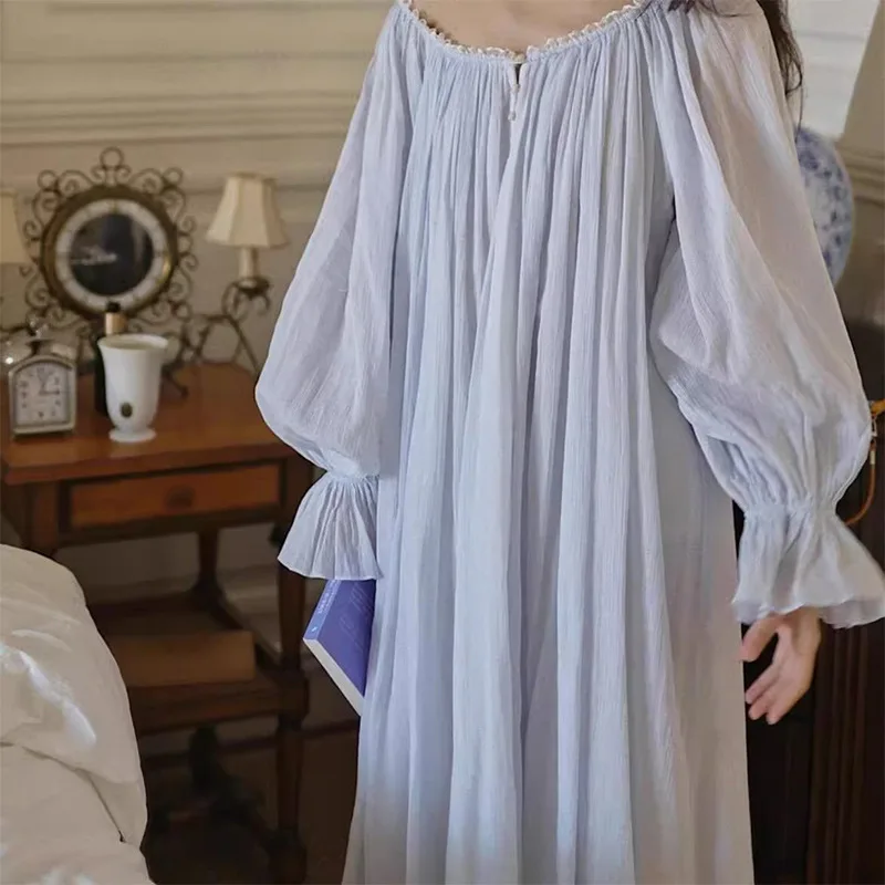 

Solid Color Long Nightgown for Women Thin Long Sleeve Princess Pajamas Nightdress New Women's Dresses Sleepwear Cute Homewear
