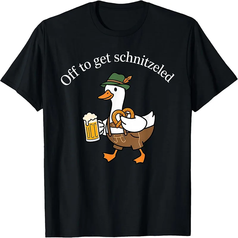 Off To Get Schnitzeled Cute Duck Oktoberfest Beer Pretzel Graphic T-Shirt Bavarian Funny Tee