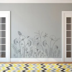 Plant Wildflower Wall Sticker Vinyl Home Decor Living Room Kids Girls Bedroom Nursery Butterfly Dragonfly bees Floral Decal G134