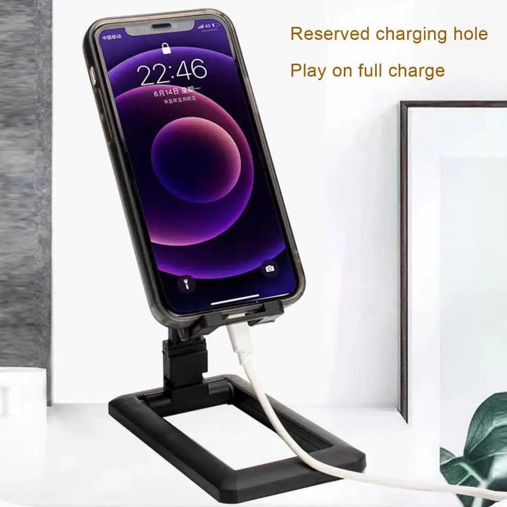 Center Support Phone Stand Foldable Rotary Anti-slip Phone Holder Charging Hole Dual-axis Phone Stand Portable Cellphone Mount