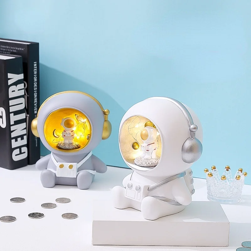1Pc Astronaut Creative Savings Jar with Night Light Decoration Nordic Style Home Desk Gift