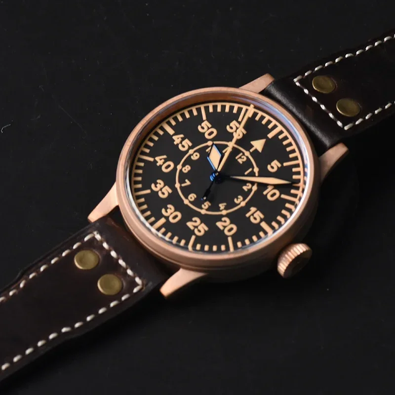 Hruodland Bronze Flieger Pilot Watch PT5000 Automatic Mechanical Sapphire Glass 10ATM Waterproof Luminous Military Wristwatch