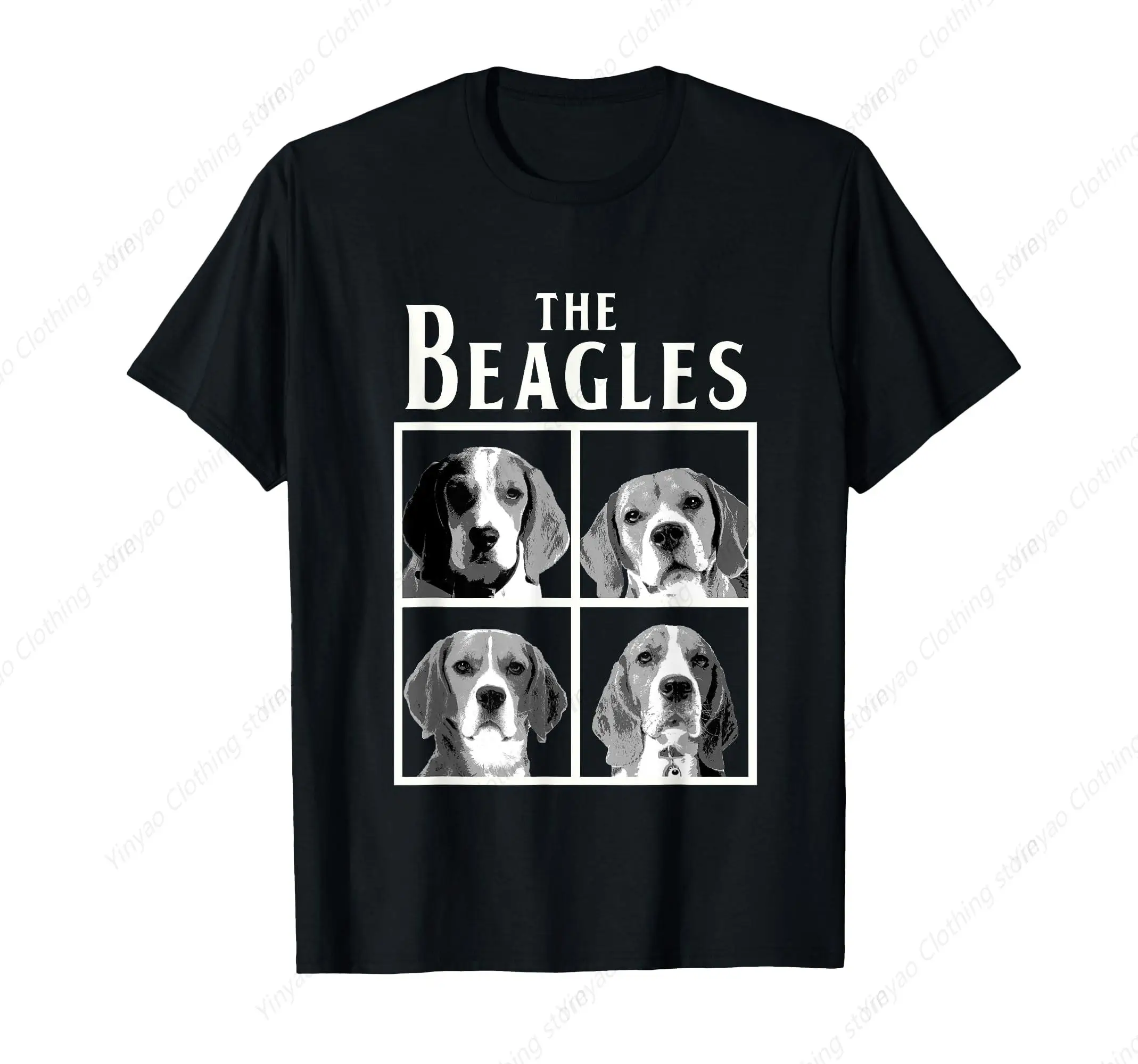 

Beagle Printed Four Grid T-shirt Fun Beagle Owner Gift T-shirt Cotton Casual Comfortable Clothes