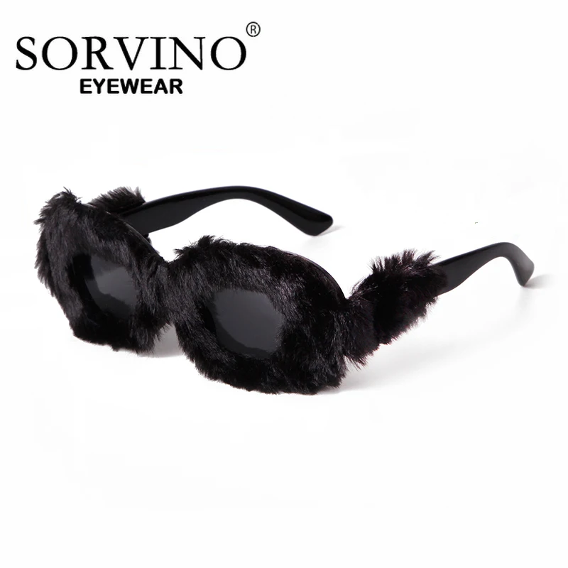 SORVINO Winter Shades Trendy Velvet Plush Sunglasses for Women Soft Fluffy Sun Glasses Novelty Party Cosplay Glasses Female